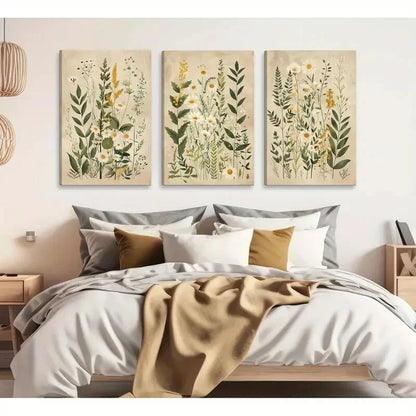 3pcs Vintage Wildflower Posters with Daisy & Sage Metal Print Ready to Hang Art