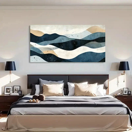 Modern Minimalist Blue Beige Wall Art Canvas Office Home Room Framed 120x60cm