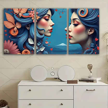 3pcs Floral Woman Portrait Spray Painted Wall Art Set Canvas Framed 60x90cm - High Quality Print 100% Australian Made Wall Canvas Ready to Hang