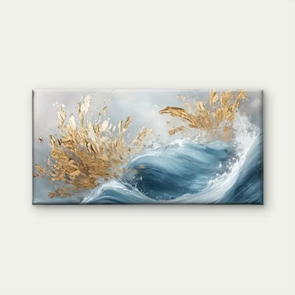 Waves Golden Leaves Wall Art Canvas Office Home Room Framed 120x60cm