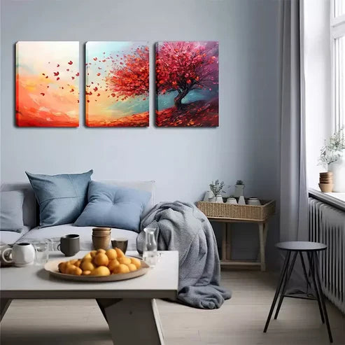 3pcs Tree with Falling Petals Wall Art Set Wall Art Canvas Unframed - High Quality Print 100% Australian Made Wall Canvas