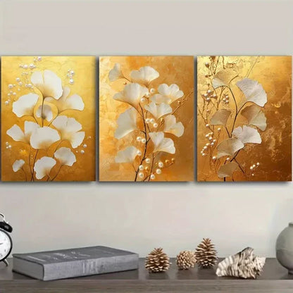 3pcs Ginkgo Leaves And Pearls Nature Wall Art Canvas Unframed - High Quality Print 100% Australian Made Wall Canvas - Bella Home Decor