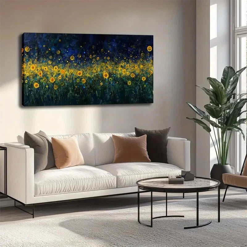 Golden Light Spots Starry Wall Art canvas office home room framed 120x60cm - Bella Home Decor