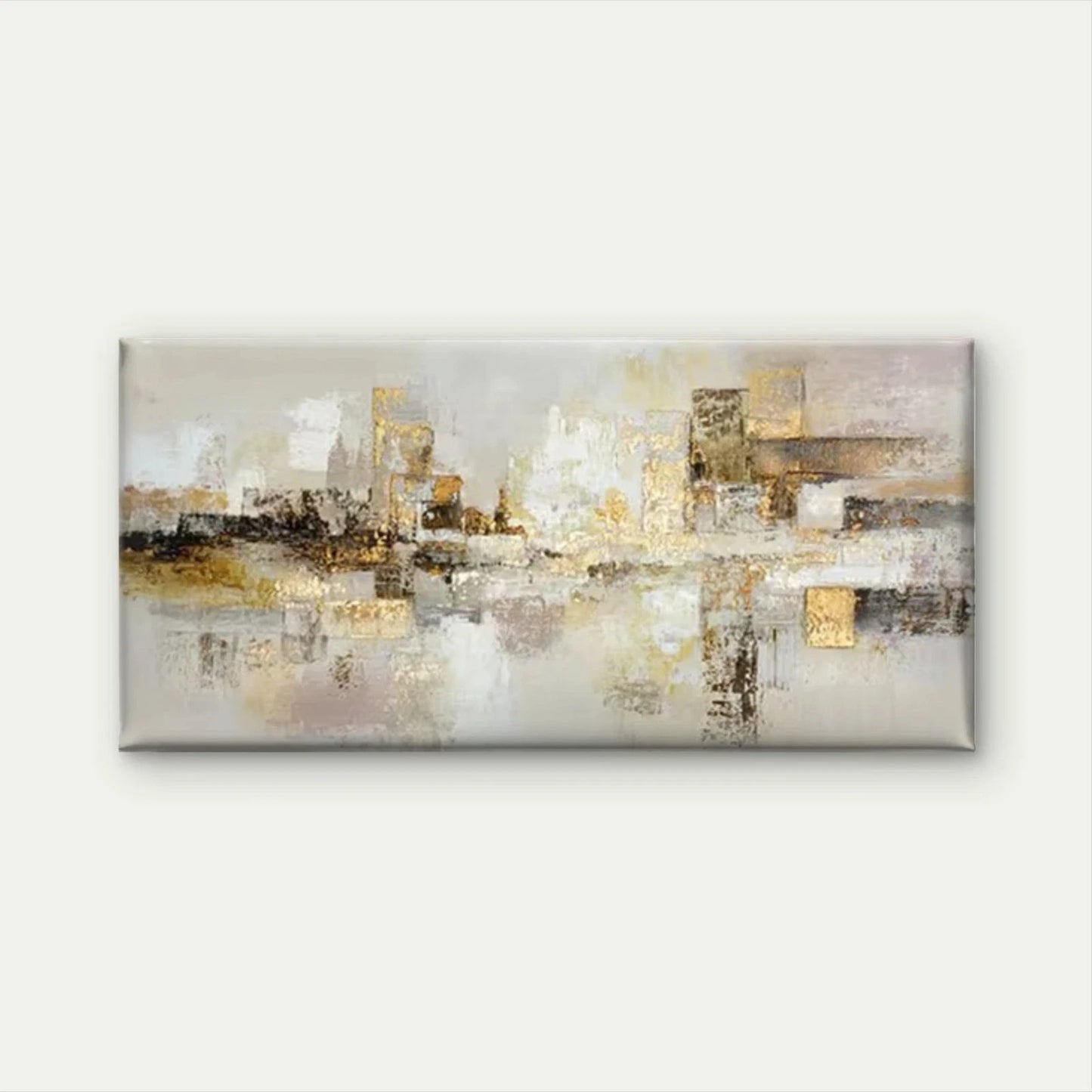 Abstract City Golden & Neutral Wall Art Canvas Office Home Room Framed 120x60cm