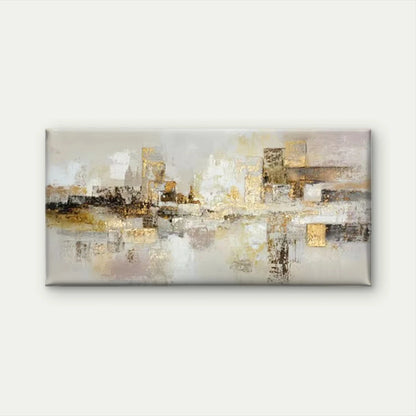 Abstract City Golden & Neutral Wall Art Canvas Office Home Room Framed 120x60cm