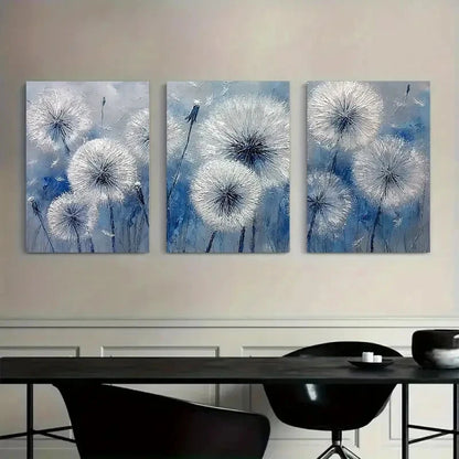3pcs Abstract white Dandelions Painting Metal Print Ready to Hang Art - Bella Home Decor