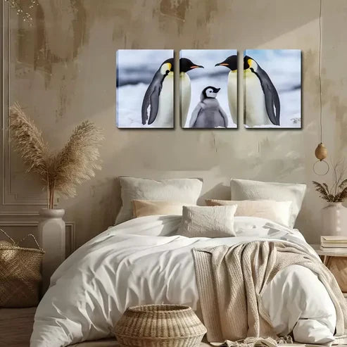 3pcs One Penguin Family Wall Art Set Canvas Unframed - High Quality Print 100% Australian Made Wall Canvas