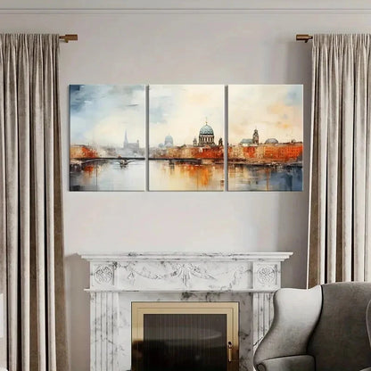 3pcs Vintage Cityscape Architectural Reflections Metal Print Ready to Hang Art - Bella Home Decor