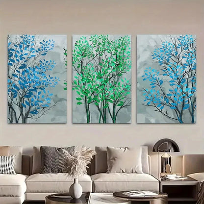 3pcsBotanical Print of Trees Blue, Green Metal Print Ready to Hang Art