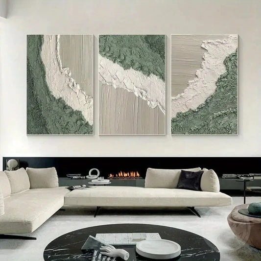 3pcs Beauty Sage Green Abstract Pain Wall Art Set Canvas Framed 40x60cm - High Quality Print 100% Australian Made Wall Canvas Ready to Hang