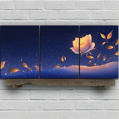 3pcs Beautiful Rose Golden Flower Metal Print Ready to Hang Art - Bella Home Decor