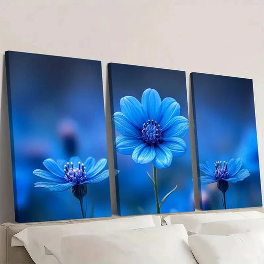 3pcs Cornflower Flower Painting CF Wall Art Set Canvas FrMamed 40x60cm - High Quality Print 100% Australian Made Wall Canvas Ready to Hang