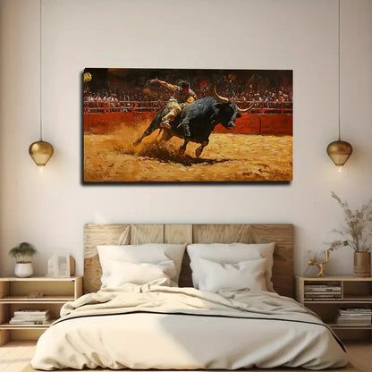 Vibrant Spanish Matador Scene Wall Art Canvas Office Home Room Framed 120x60cm
