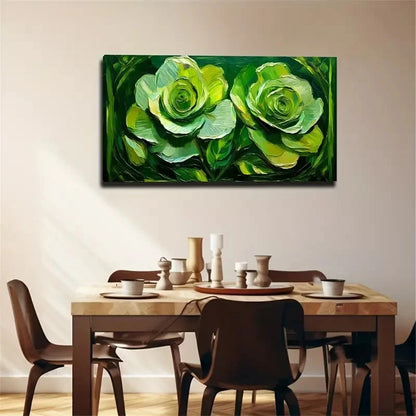 Green Roses Symbolizing Wall Art Canvas Office Home Room Framed 120x60cm