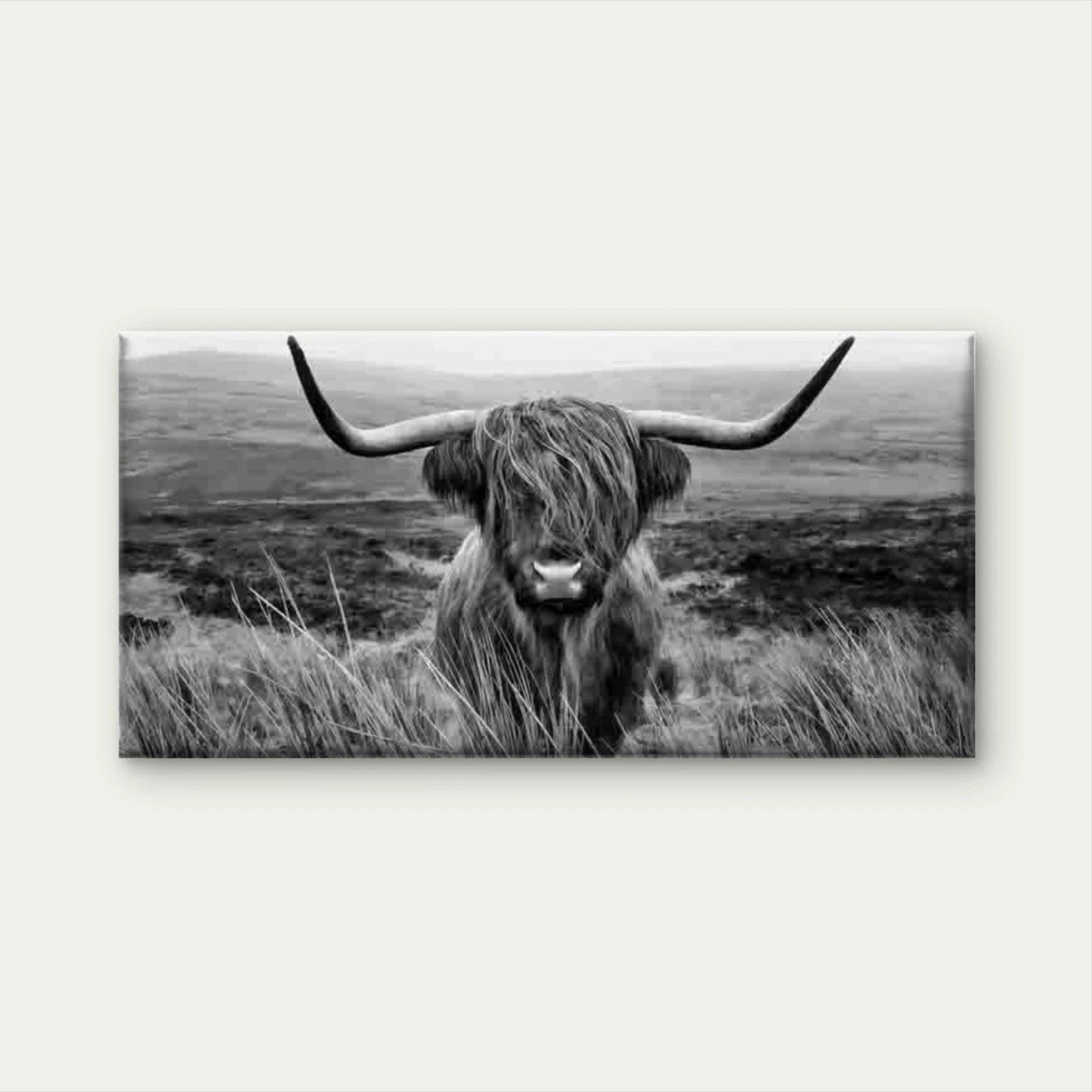 Black and White Highland Cow Wall Art Canvas Office Home Room Framed 120x60cm