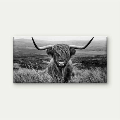 Black and White Highland Cow Wall Art Canvas Office Home Room Framed 120x60cm