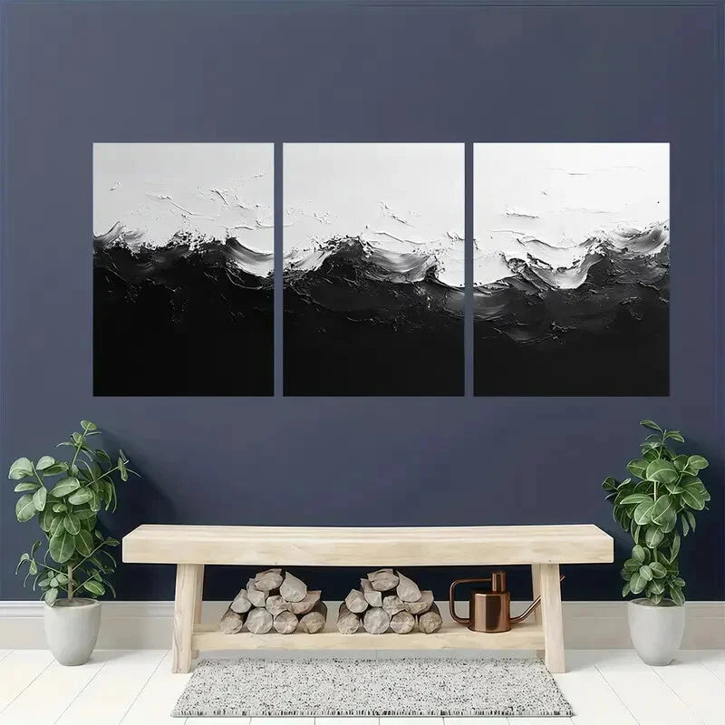 3pcs Black And White Abstract Art Painting Metal Print Ready to Hang Art