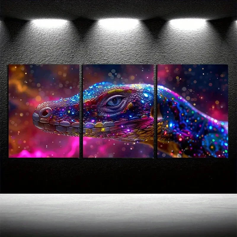 3pcs Vibrant Chameleon Colorful Design Metal Print Ready to Hang Art - Bella Home Decor