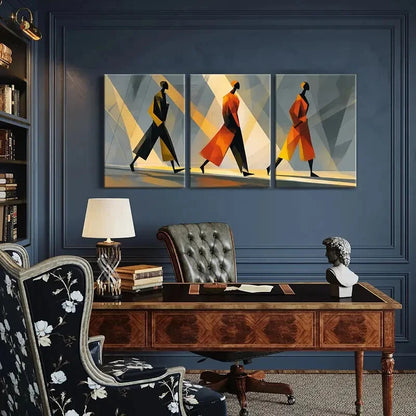 3pcs Vibrant Geometric Figures in Motion Metal Print Ready to Hang Art