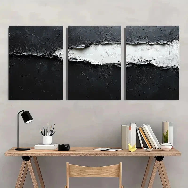 3pcs Black and White Abstract Texture Metal Print Ready to Hang Art - Bella Home Decor