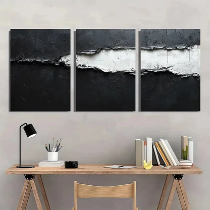 3pcs Black and White Abstract Texture Metal Print Ready to Hang Art - Bella Home Decor