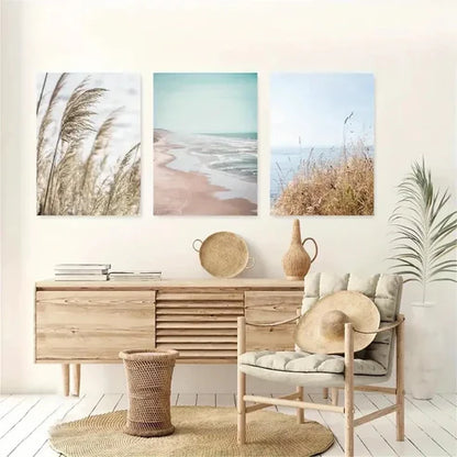 3pcs Neutral Beach Coastal House Décor Wall Art Set Canvas Unframed - High Quality Print 100% Australian Made Wall Canvas