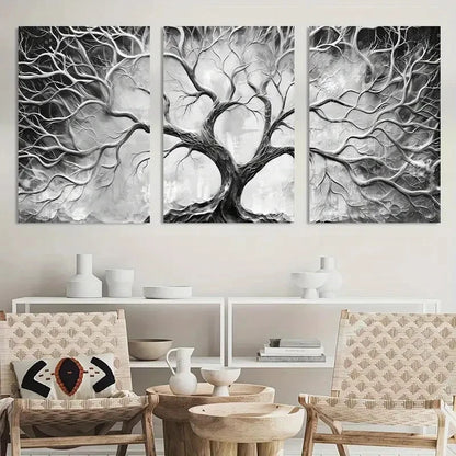 3pcs Modern Black and White Wall Art Painting Metal Print Ready to Hang Art - Bella Home Decor