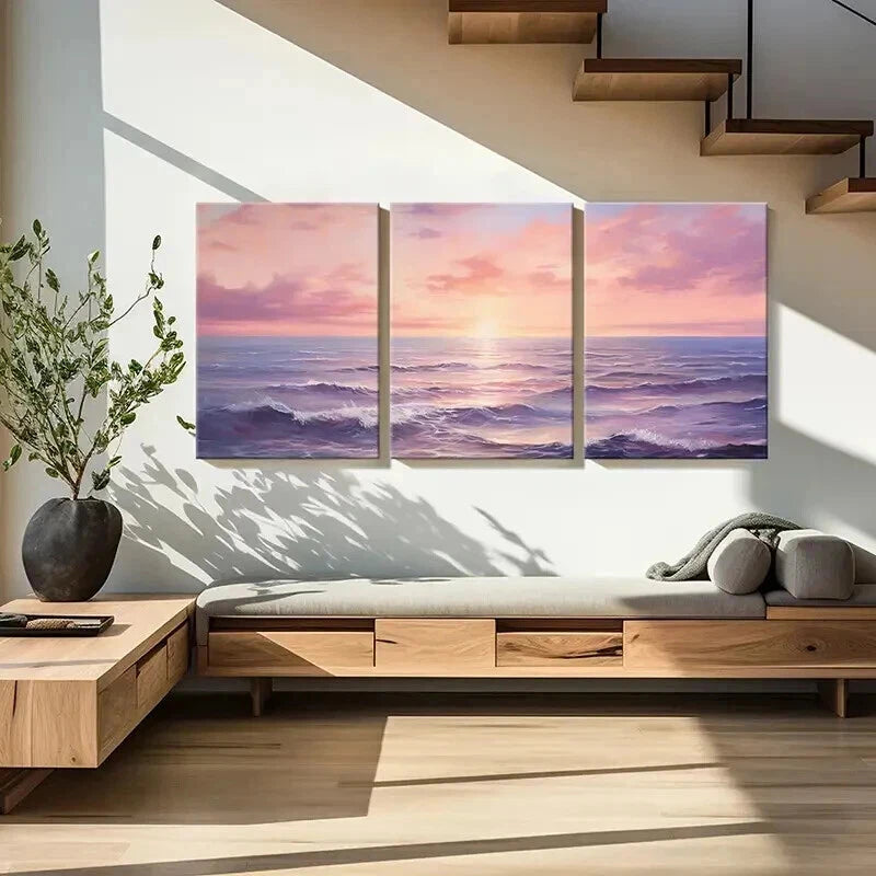 3pcs Beautiful Sea View Sunset Waves Wall Art Set Canvas Framed 50x70cm - High Quality Print 100% Australian Made Wall Canvas Ready to Hang - Bella Home Decor