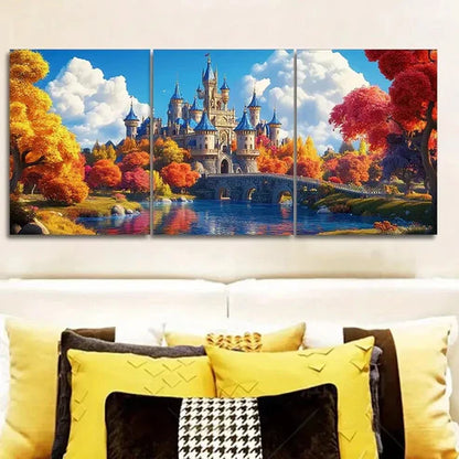 3pcs Featuring a Stunning Fantasy Castle Wall Art Set Canvas Unframed - High Quality Print 100% Australian Made Wall Canvas