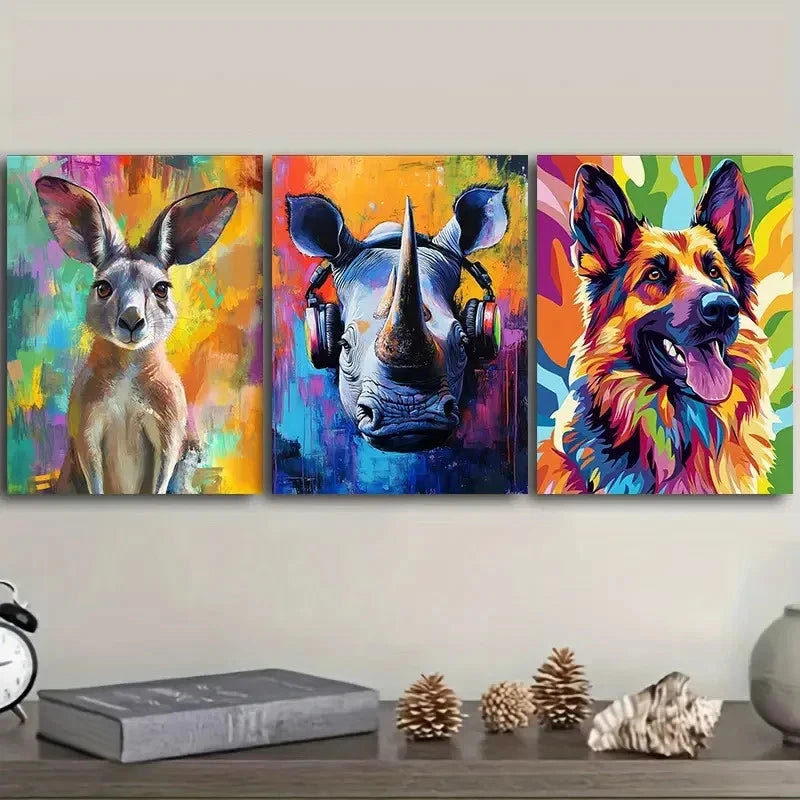 3pcs Three animals Wall Art Set Canvas Framed 50x70cm - High Quality Print 100% Australian Made Wall Canvas Ready to Hang - Bella Home Decor