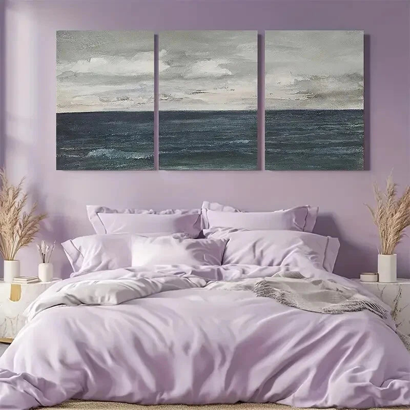 3pcs Cloudy Sky Beach Ocean Landscape Minimalist Metal Print Ready to Hang Art - Bella Home Decor