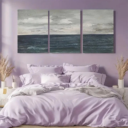 3pcs Cloudy Sky Beach Ocean Landscape Minimalist Metal Print Ready to Hang Art - Bella Home Decor
