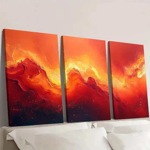 3pcs Red, Orange & Yellow Geometric Design Wall Art Set Canvas Unframed - High Quality Print 100% Australian Made Wall Canvas