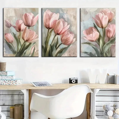 3pcs Paintings Tulip Flower Landscape Decoration Metal Print Ready to Hang Art - Bella Home Decor