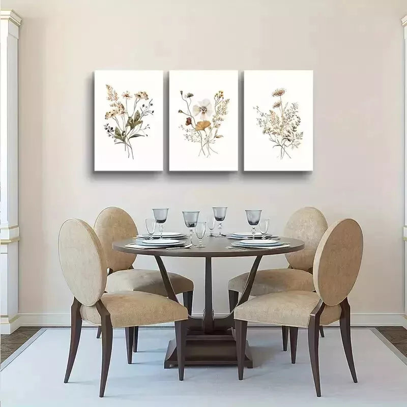 3pcs Wildflower Watercolor Posters - Boho Botanical Canvas Wall Art Set Canvas Framed 50x70cm - High Quality Print 100% Australian Made Wall Canvas Ready to Hang