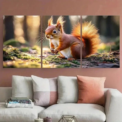 3pcs Whimsical Red Squirrel Forest Perfect Wall Art Set Canvas Framed 40x60cm - High Quality Print 100% Australian Made Wall Canvas Ready to Hang