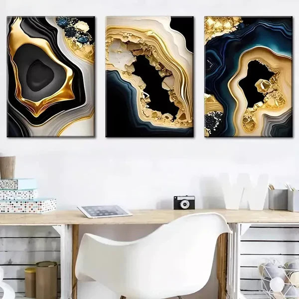3pcs Nordic style light luxury abstract Golden Wall Art Set Canvas Framed 60x90cm - High Quality Print 100% Australian Made Wall Canvas Ready to Hang - Bella Home Decor