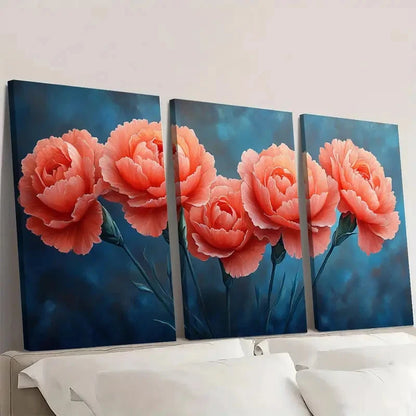 3pcs Flower Art Nature Art Carnation Art ER  Wall Art Set Canvas Framed 40x60cm - High Quality Print 100% Australian Made Wall Canvas Ready to Hang - Bella Home Decor