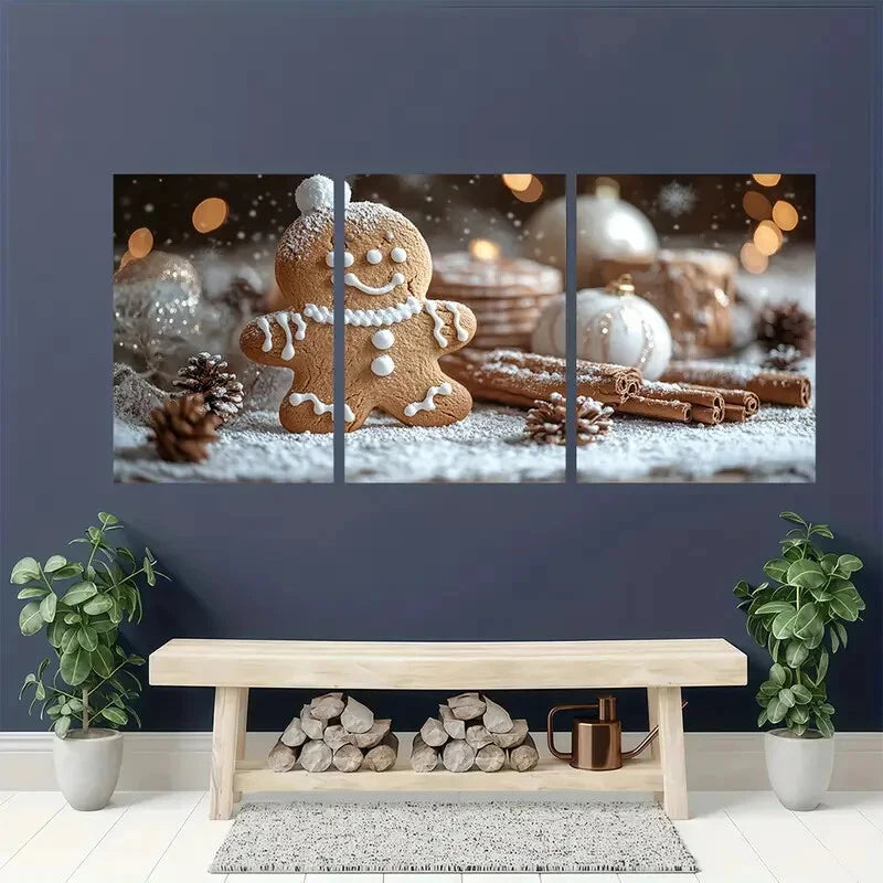 3pcs Vintage Christmas Gingerbread House Metal Print Ready to Hang Art - Bella Home Decor