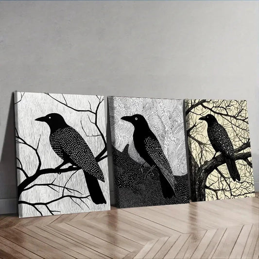 3pcs The Psychic Crow Wall Art Set Canvas Framed 40x60cm - High Quality Print 100% Australian Made Wall Canvas Ready to Hang