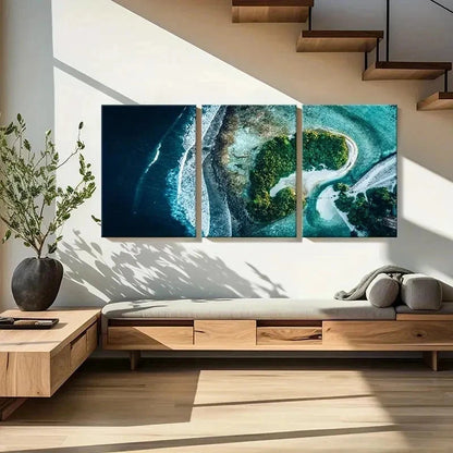 3pcs Overlooking The Island Scenery Wall Art Set Canvas Framed 50x70cm - High Quality Print 100% Australian Made Wall Canvas Ready to Hang