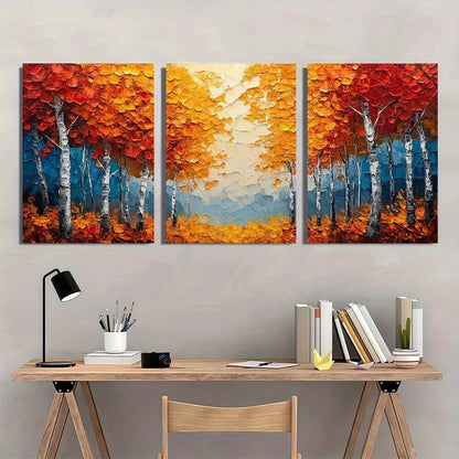 3pcs Birch Tree Painting Autumn Texture Metal Print Ready to Hang Art - Bella Home Decor