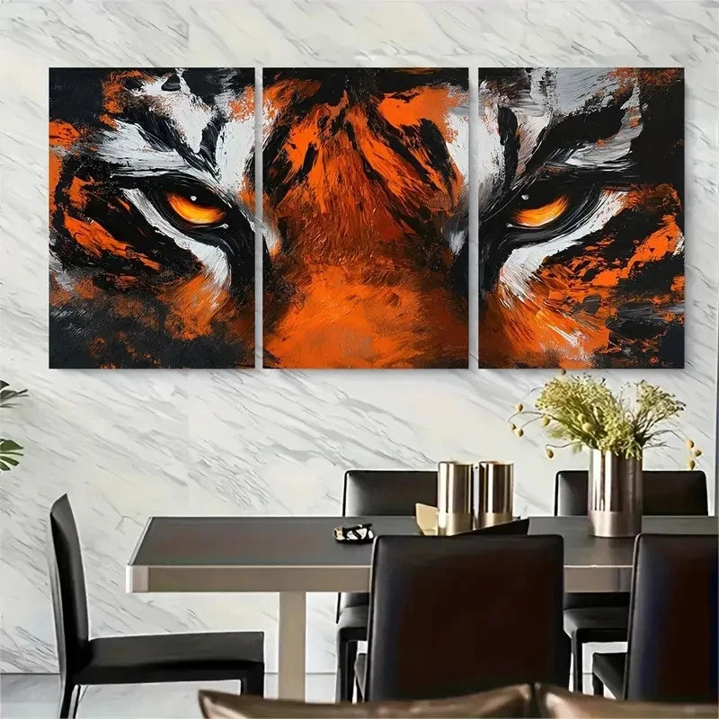 3pcs Vibrant Orange & Black Close-Up Painting Metal Print Ready to Hang Art