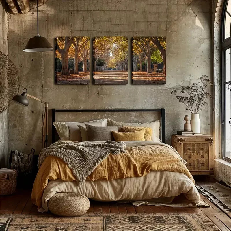 3pcs Autumn Road On Both Sides Of Trees Wall Art Set Canvas Framed 40x60cm - High Quality Print 100% Australian Made Wall Canvas Ready to Hang