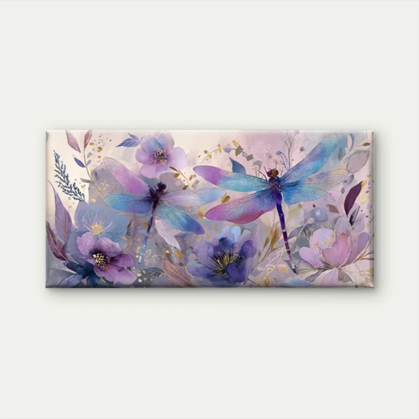 Dragonflies & Flowers Wall Art Canvas Office Home Room Framed 120x60cm