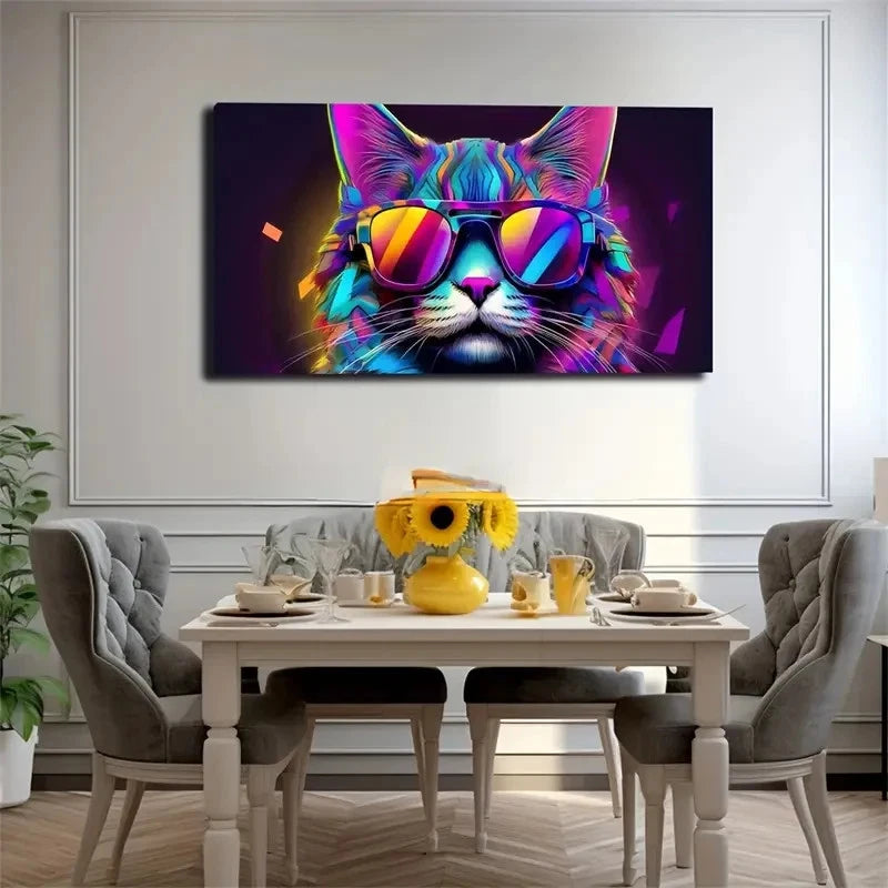 Colorful Abstract Cat Wal Wall Art Canvas Office Home Room Framed 120x60cm