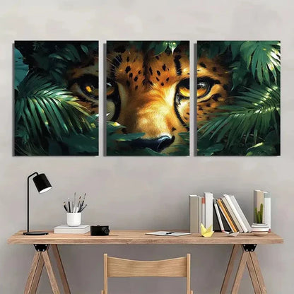 3pcs Tropical Foliage Vibrant Green Wildcat Eyes Wall Art Set Canvas Unframed - High Quality Print 100% Australian Made Wall Canvas