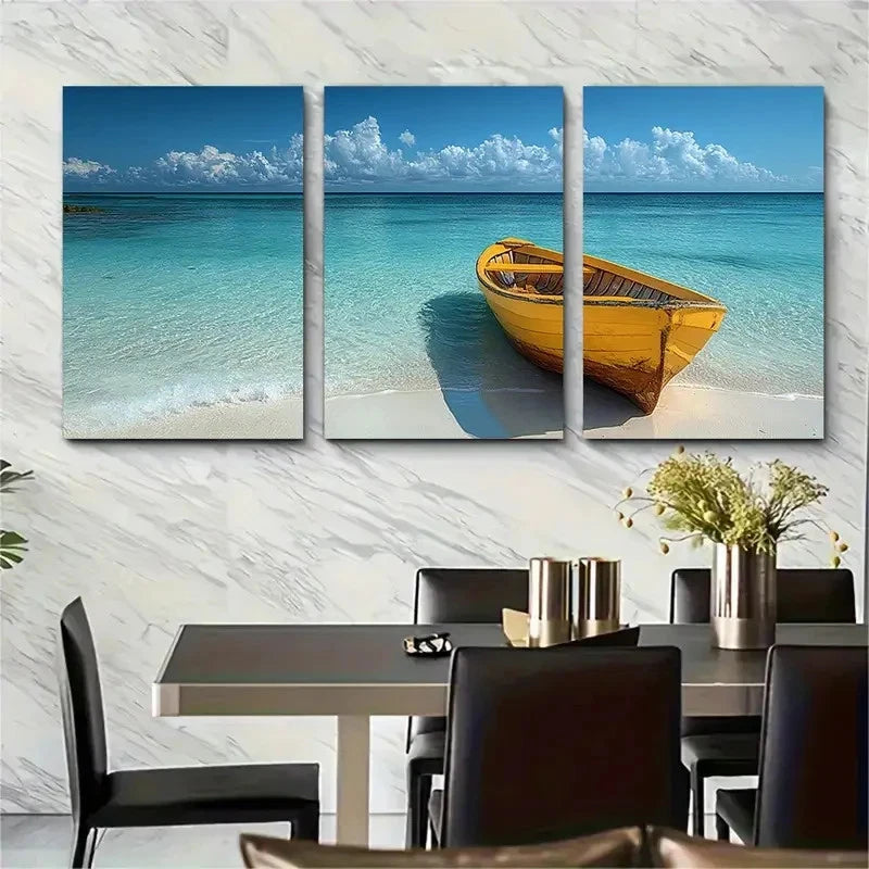 3pcs Paper Beach Shore Boat Perfect Wall Art Set Canvas Framed 40x60cm - High Quality Print 100% Australian Made Wall Canvas Ready to Hang