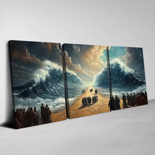 3pcs Ancient Beautiful Sea Division with People Wall Art Set Canvas Framed 50x70cm - High Quality Print 100% Australian Made Wall Canvas Ready to Hang