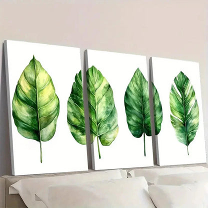 3pcs Green Tropical Leaves Illustrations CM  Wall Art Set Canvas Framed50x70cm - High Quality Print 100% Australian Made Wall Canvas Ready to Hang - Bella Home Decor